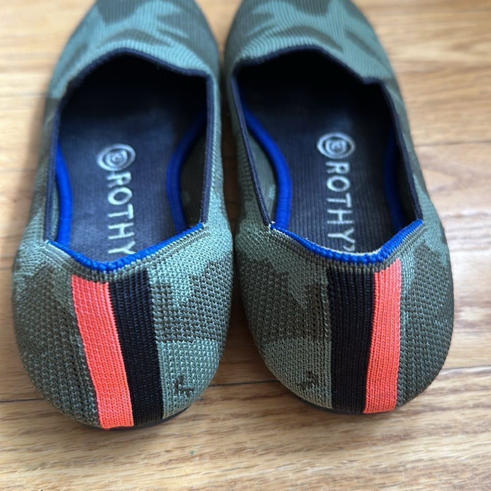 Rothy’s sz 6.5 olive camo The Loafer great pre owned cond orange black stripe - Picture 5 of 5